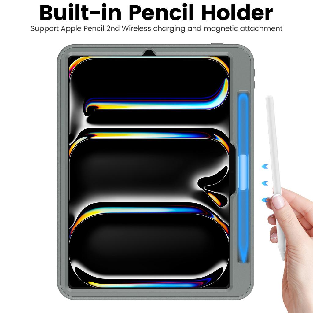 For iPad Pro 11 (2025)/11 (2024) Style B Auto Wake/Sleep PU Leather Tablet Case Card Holder Stand Cover with Pencil Slot