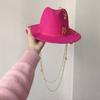 White straw hat pearl chain DIY flat top sun hat new Korean elastic ribbon hat beach hat candy color sun hat