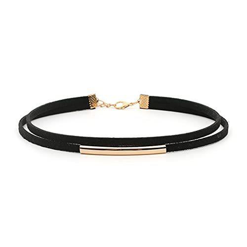 European and American Hot-selling Flannel Double-layer Short Collar Metal Tube Choker Neck Chain Gothic Black Necklace Women