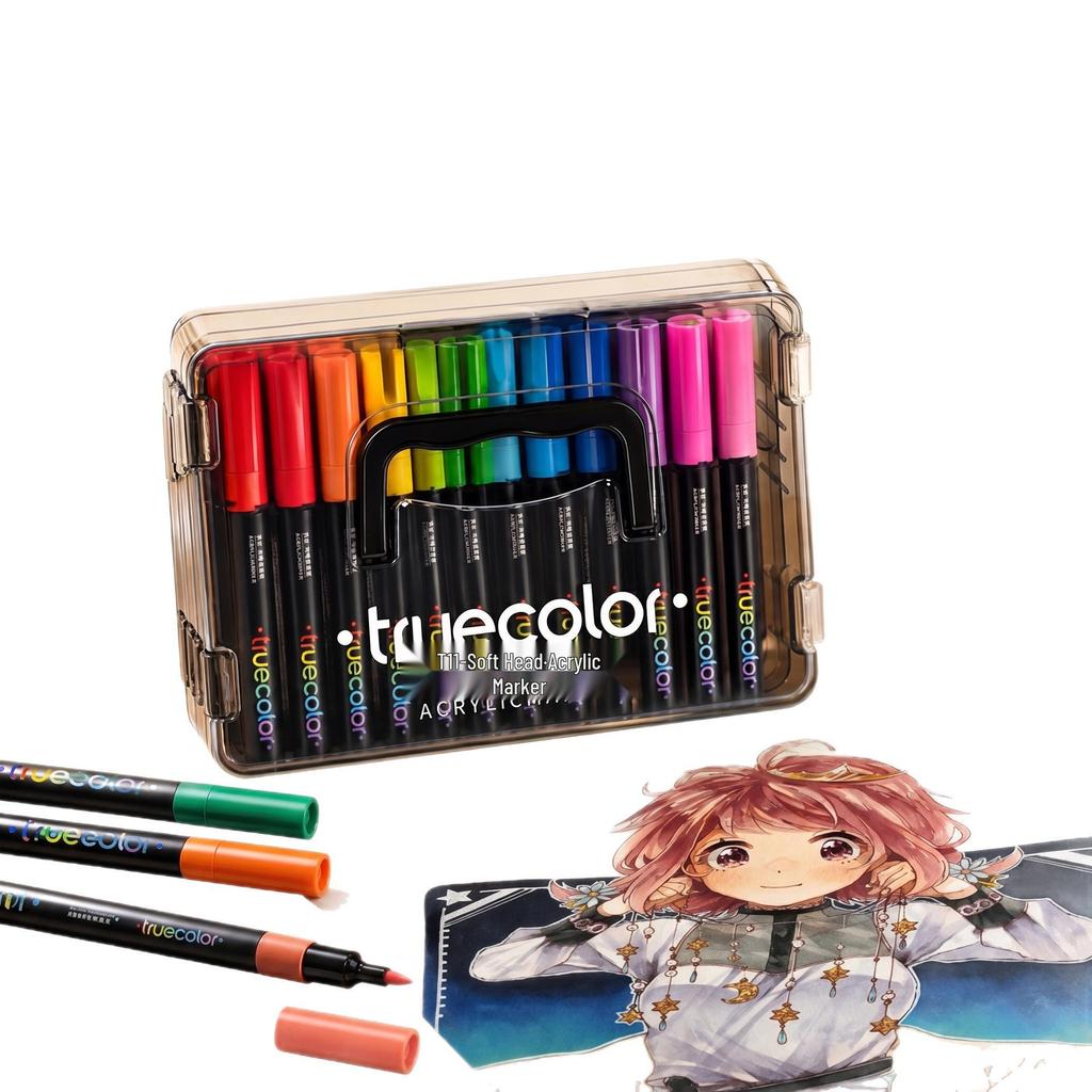 True Color Soft Tip Liquid Acrylic Marker: Stackable, Washable, Non-Bleeding - Ideal for Kids' Art, Newspapers, and Drawings.