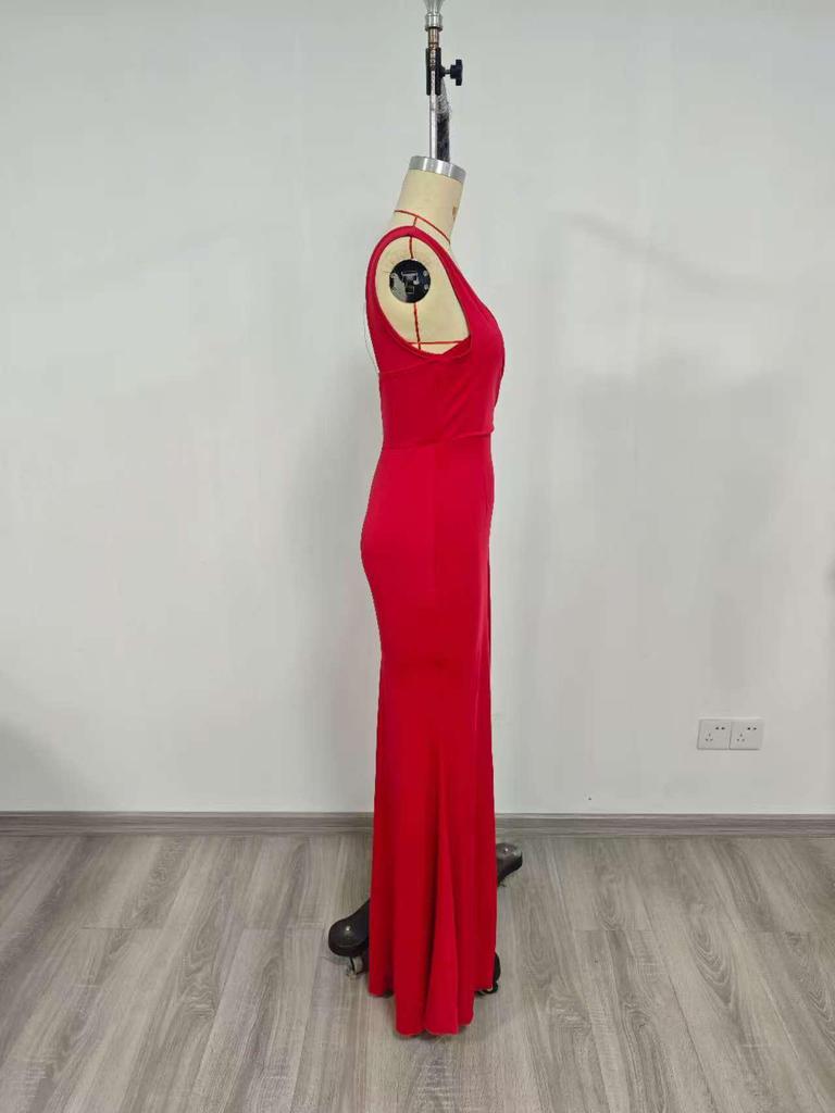 Elegant Solid Color One-Shoulder Party Dress