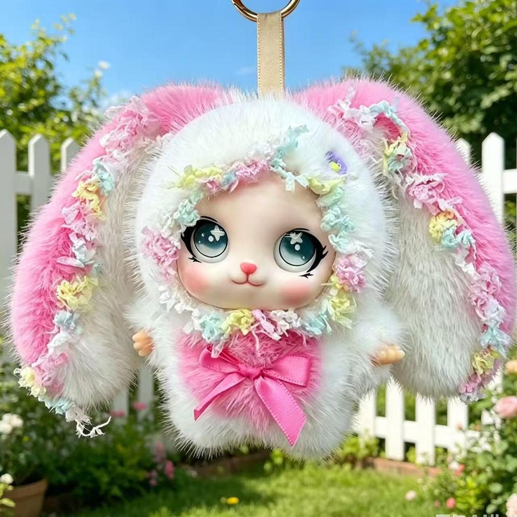2026 Trendy Lolita Rabbit Plush Doll with Lace Trim – Big Ear Enamel Pendant Gift