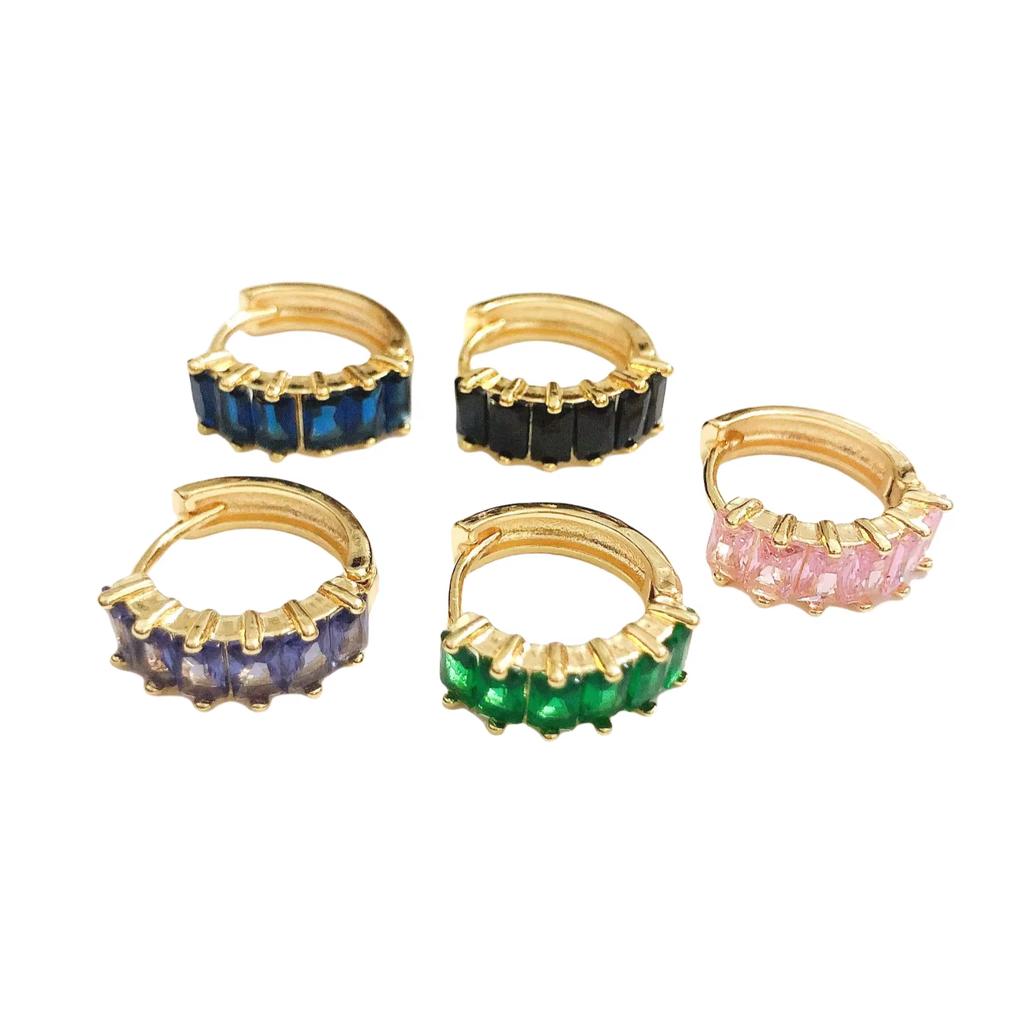 Viral Tiktok Copper Gold Plated Colorful Cubic Zircon Hoop Earrings CZ Jewelry Women Fashion Earring