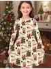 Girls' Autumn and Winter Fashion Dress, 3D Christmas Print  Round Neck Long Children's T-shirt Dress, Casual Versatile, Christmas Clothing