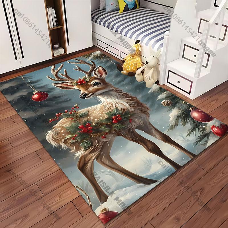 Festive deer holiday winter theme carpet Yoga living room room decor children's crawling mat doormat area rug games mat
