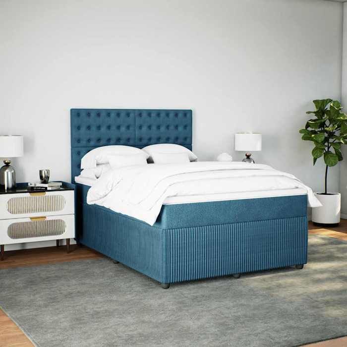 Maison Exclusive - Blue Bed Slatted Base and Mattress 140x190 Cm Velvet