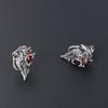JMXD-Men's Titanium Steel Lion Stud Earrings Diamond Ruby Earrings Hipster Men's and Women's Retro Earrings