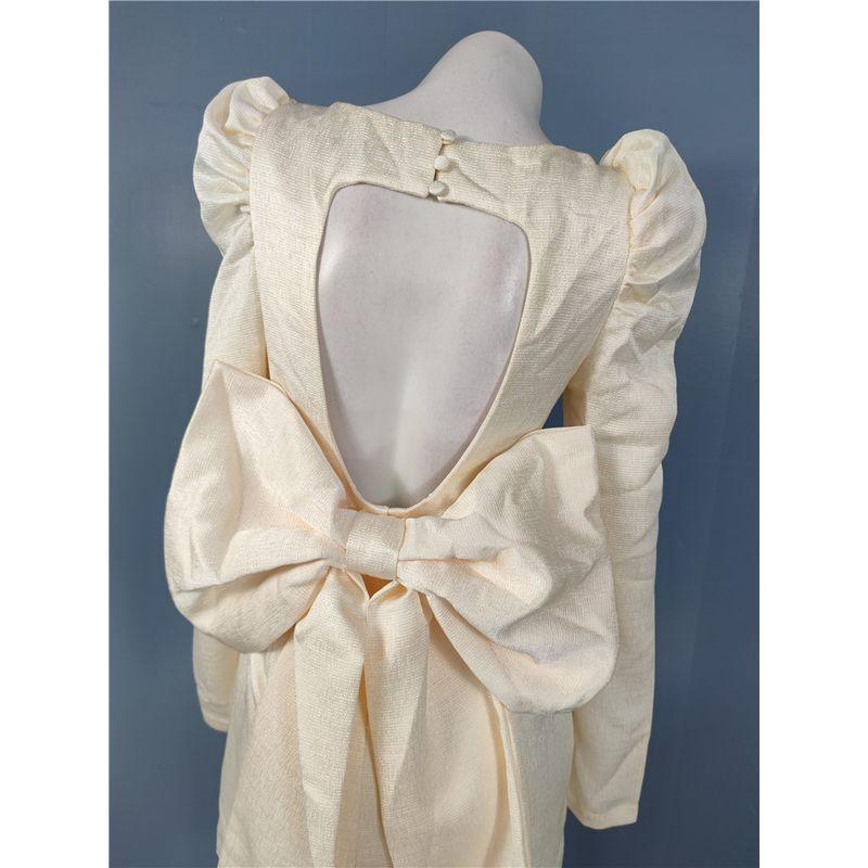 

Foreign Trade Order Autumn New Sexy Lady Small Size Backless Bow Slimming Short Heavy Industry Dress Women Light yellow L