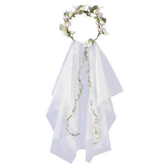 Bridal Veil Lightweight Breathable White Tulle Headband with Bows Flowers Decor Children Versatile Party Headwear Hair Accessory