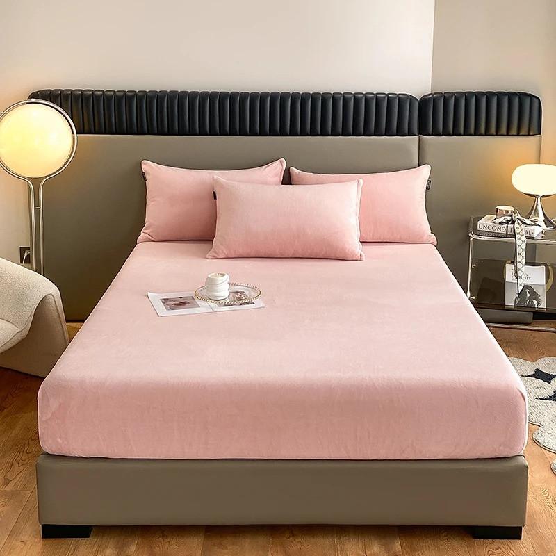 Winter Warm Solid Flannel Elastic Band Fitted Sheet Mattress Protector Cover 180x200cm King Size Double Milk Velvet Bed Sheet