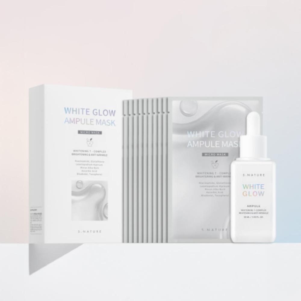 

S-NATURE White Glow Ampoule 50ml + Mask Pack 10ea Special Set - Radiance & Brightening Skincare Kit