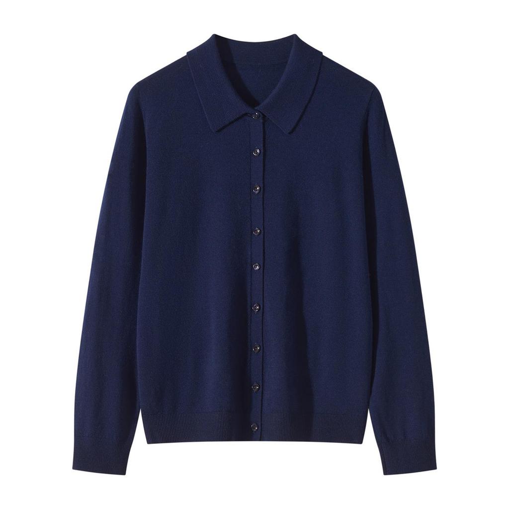 Yangzi 100% Wool Cardigan - POLO Collar Spring & Autumn Fashionable, Age-Reducing Knit