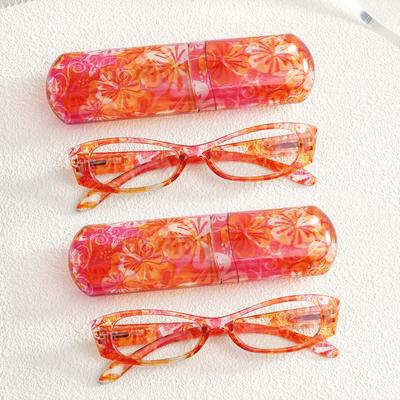 Retro Floral Pattern Reading Glasses - Slim Pocket Readers With Pen Case Mini Lightweight Readers