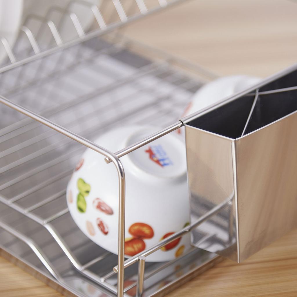 Dish Drying Rack Space Saving 2 Tier Dish Rack for Kitchen Counter Stainless Steel Dish Drainer with Cutlery Holder