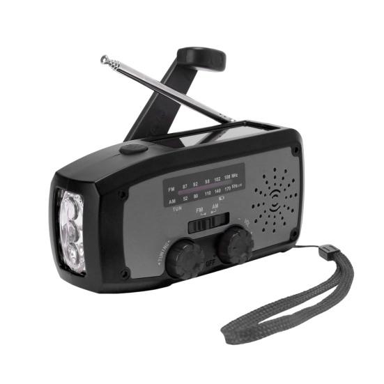 

Аварийное солнечное радио со светодиодным фонариком, компактный дизайн, портативное ручное солнечное перезаряжаемое радио AM/FM чёрный