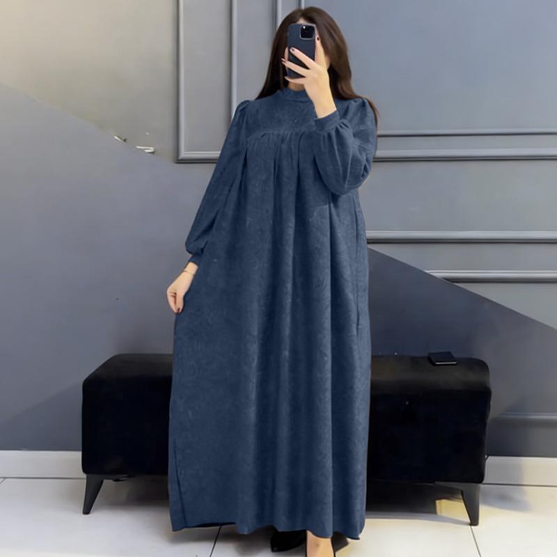 ZANZEA Vestido Casual de Manga Larga de Color Sólido con Cuello Alto para Mujer