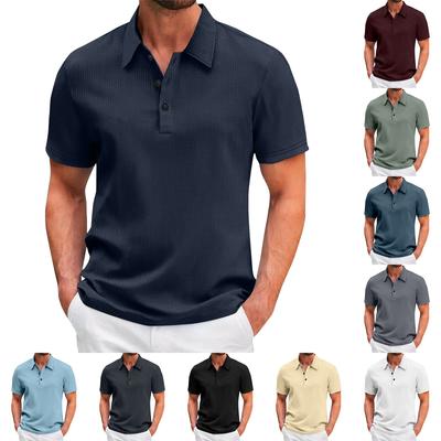 Pánská jarní jednobarevná košile s krátkým rukávem a klopou Pánská košile s ležérní módou