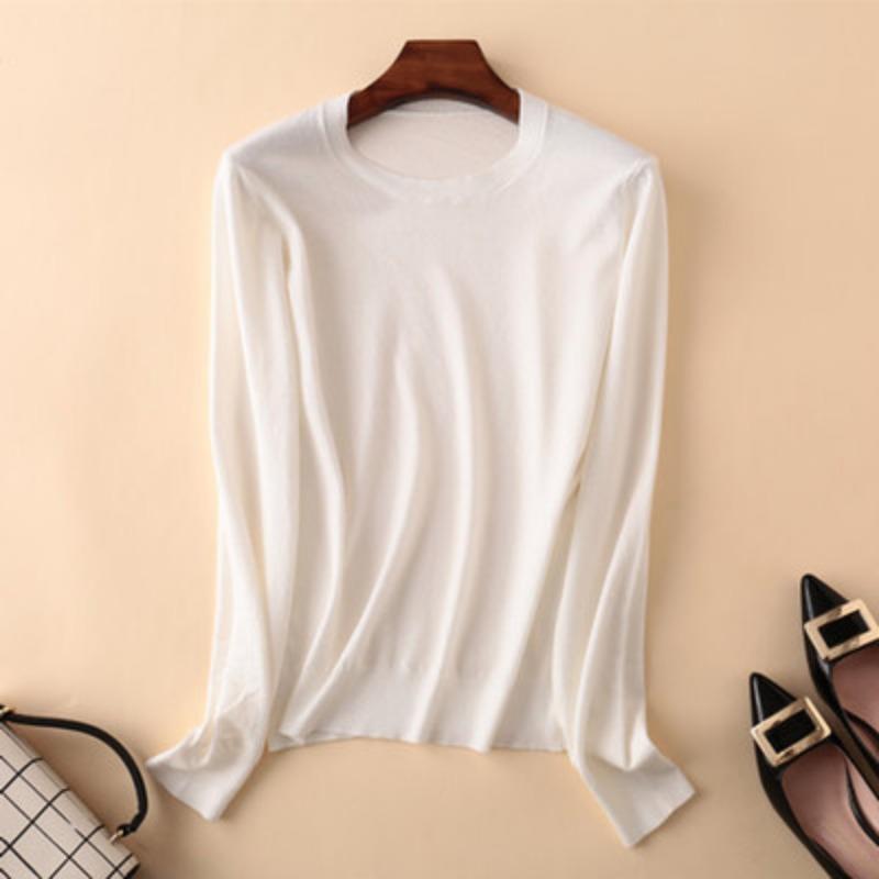 

Women s autumn and winter new round neck slim-fit sweater women, short large size pullover bottoming shirt A-1003 S білий