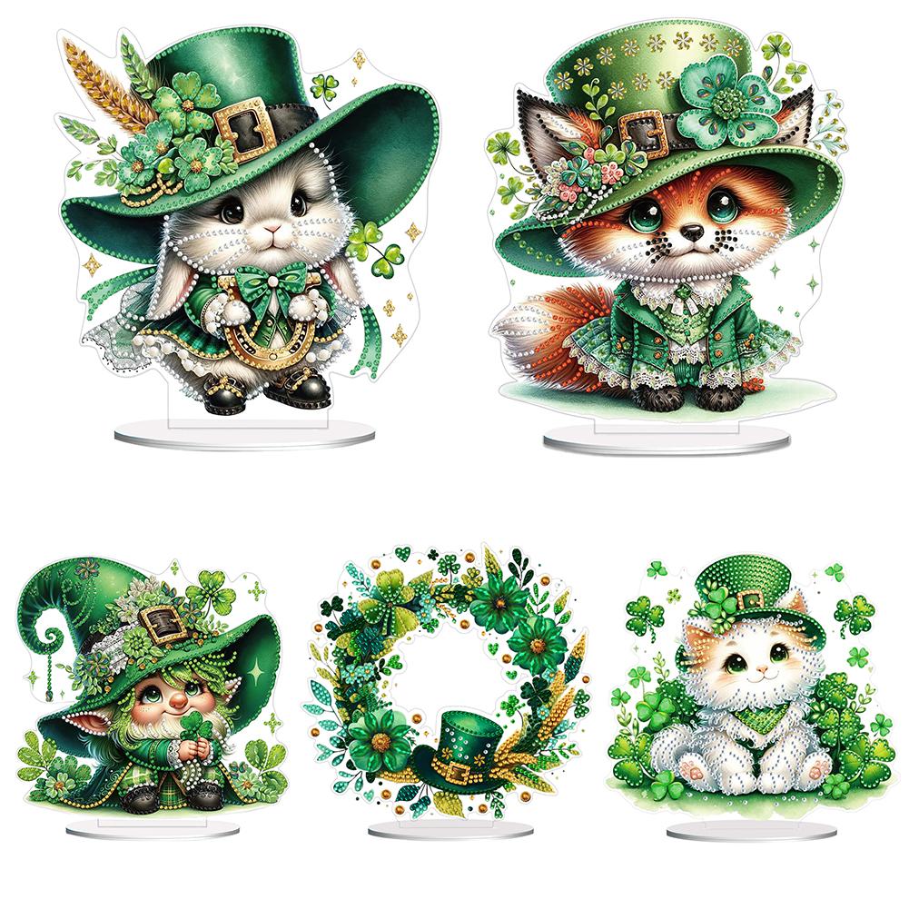 St. Patricks Day Fox Diamond Painting Tabletop Ornaments Kit Table Top Diamond Painting Ornament Kits Desktop Diamond Art Kits