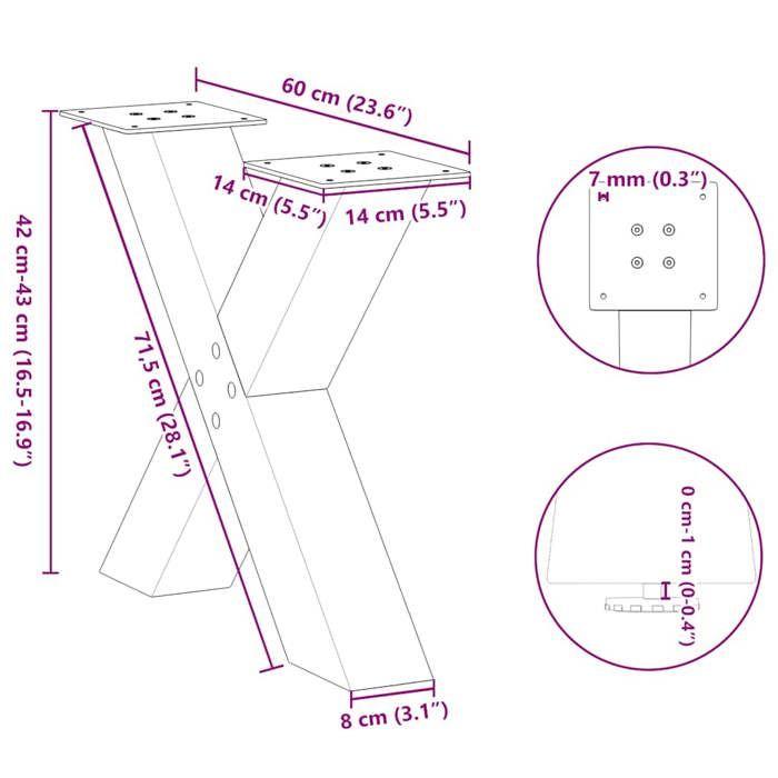 VidaXL Pieds de table basse en forme de X, 2 pièces, acier naturel, 60 x (42-43) cm 4012963