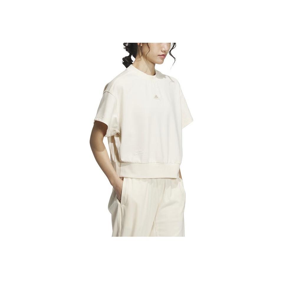 Adidas Comfortable Casual Sports Round Neck Short Sleeve T-Shirt Women Tops Beige IM8868