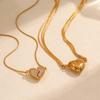 Stainless Steel Diamond Inlaid Heart Pendant Necklace