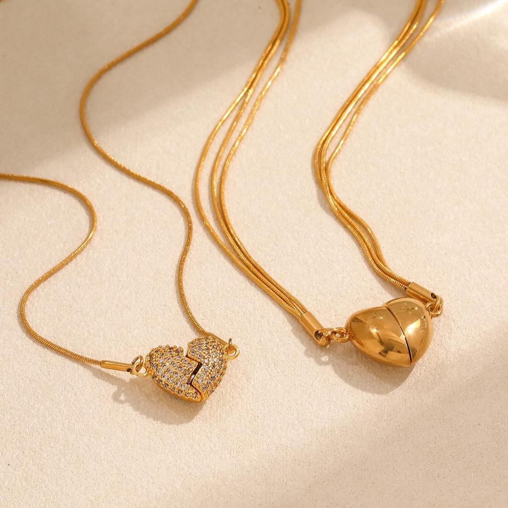 Stainless Steel Diamond Inlaid Heart Pendant Necklace