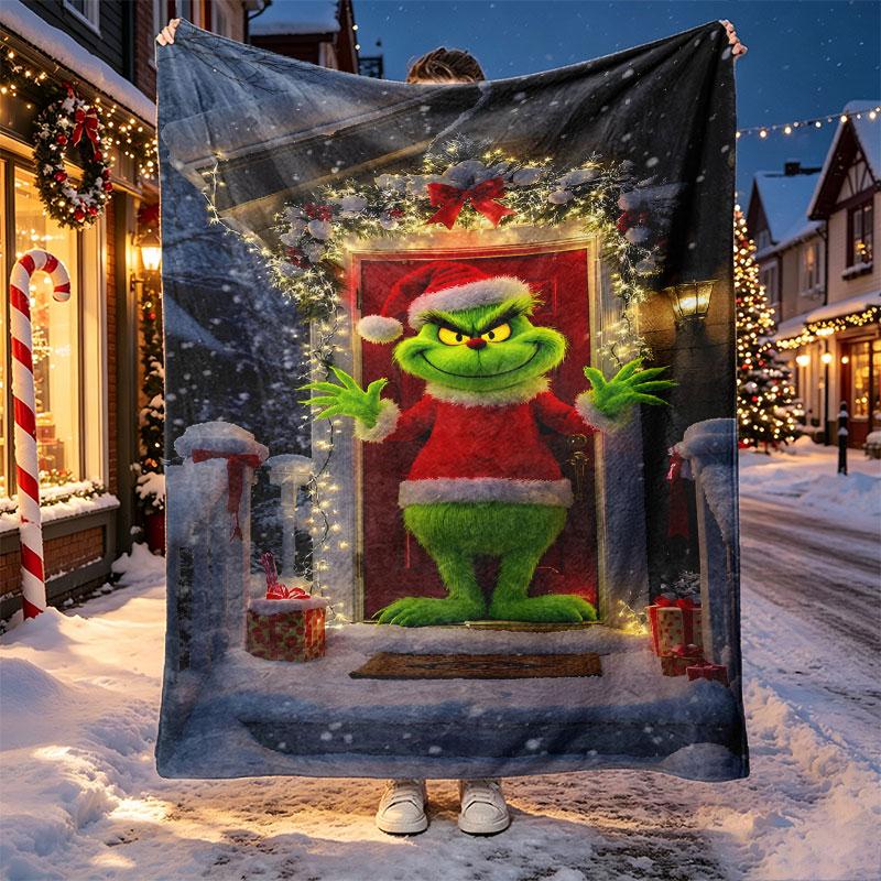 The Grinch Pattern Blanket for Home Decoration, Bed, Sofa, Car Travel, Camping, Suitable for All Seasons, Birthday Christmas Gift