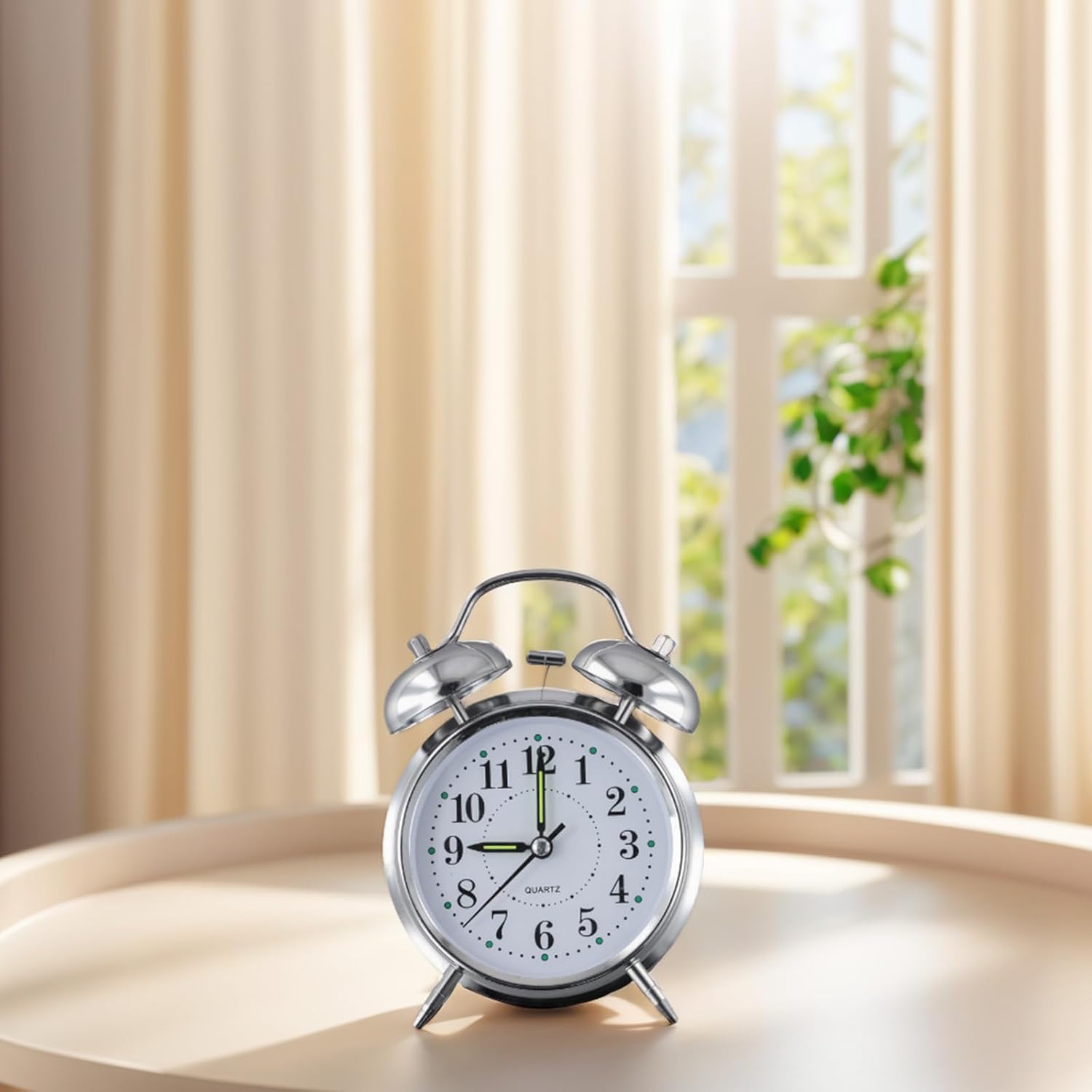 Metal Twin Bell Alarm Clock, Double Bell Alarm Clock, Chrome Finish Mechanical Wind Up Clock, Luminous Hands, Large Face for Bedroom