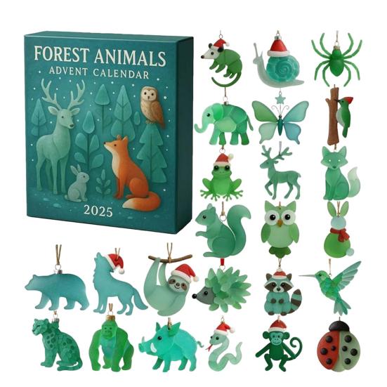 

Sea Glass Advent Calendar 2025 2D Sea Glass Forest Animals Ornaments Set 24 Days Christmas Countdown Calendar for Kids Collectors Nature Animal Lovers Animal
