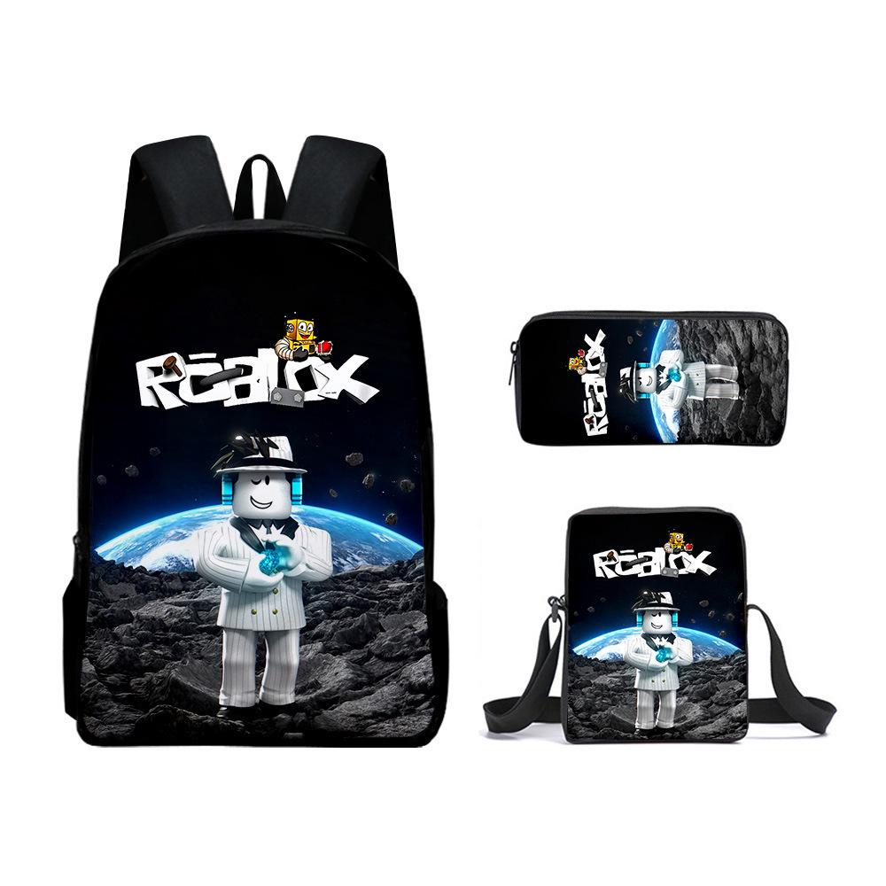 Roblox Retro Cartoon Backpack Set - Trendy 3-Piece Schoolbag for Kids