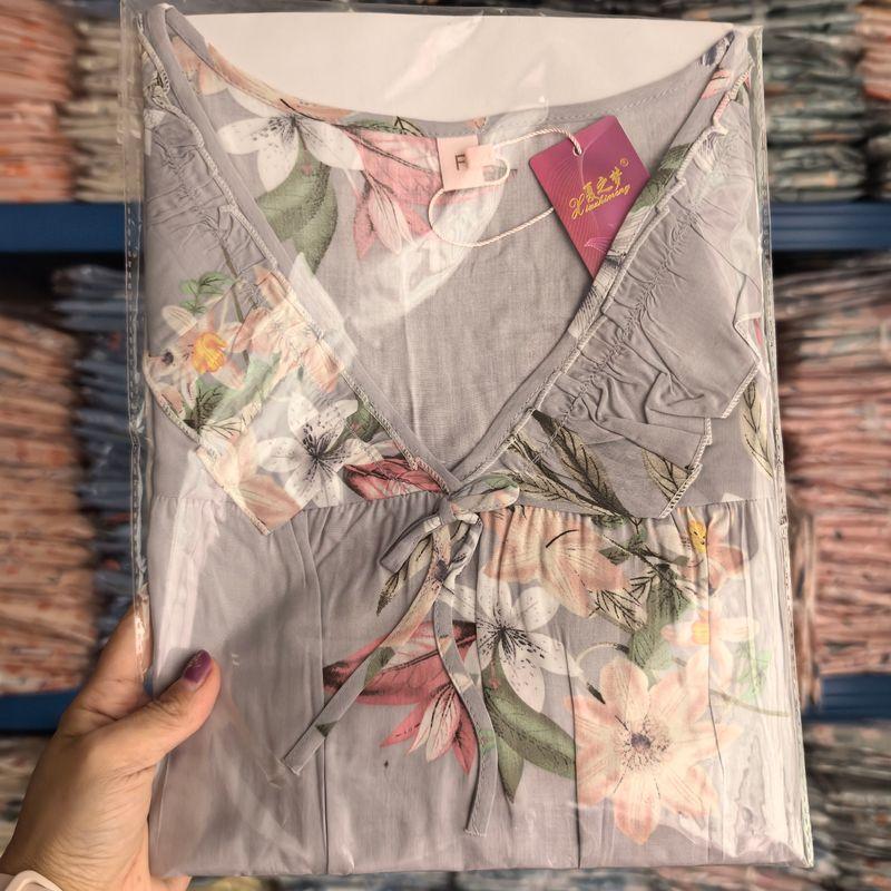 Artificial Cotton Nightdress Women's Summer Thin Plus Size Pajamas Short-Sleeved Artificial Cotton Dress Can Be Outerwear Homewear Maternity Dress