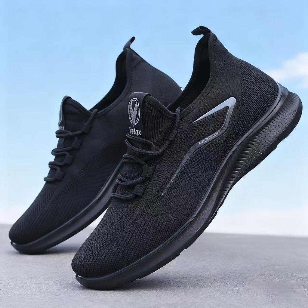 Breathable Lightweight Men's Knit Sneakers Slip Resistant Training Shoes for Running Basketball Black White Sports Shoes PU Sole