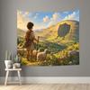 Vintage Shepherd and Sheep Landscape Tapestry Boho Wall Hanging Rustic Pastoral Farm Scene Nature Decor Art for Living Room
