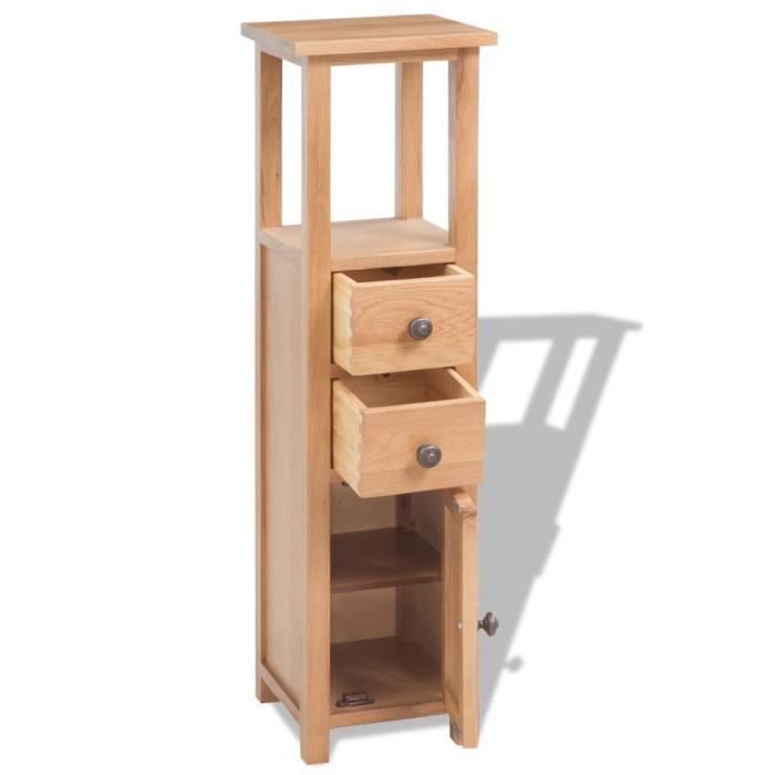 Étagère d'angle en bois de chêne massif - VidaXL - 26 x 26 x 94 cm - 2 tiroirs coulissants