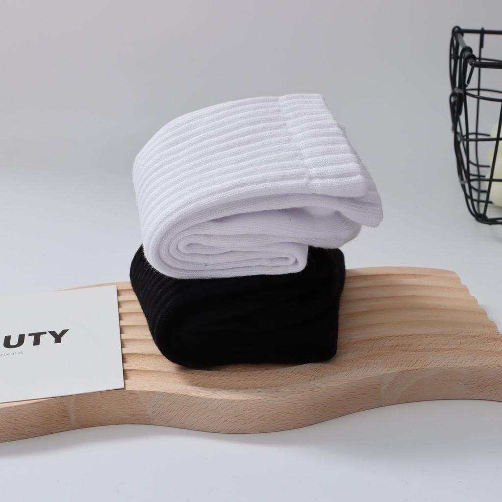 Solid Color Towel Bottom Socks Black And White Medium Tube Socks Simple Versatile Sports Basketball Stockings Cotton Socks