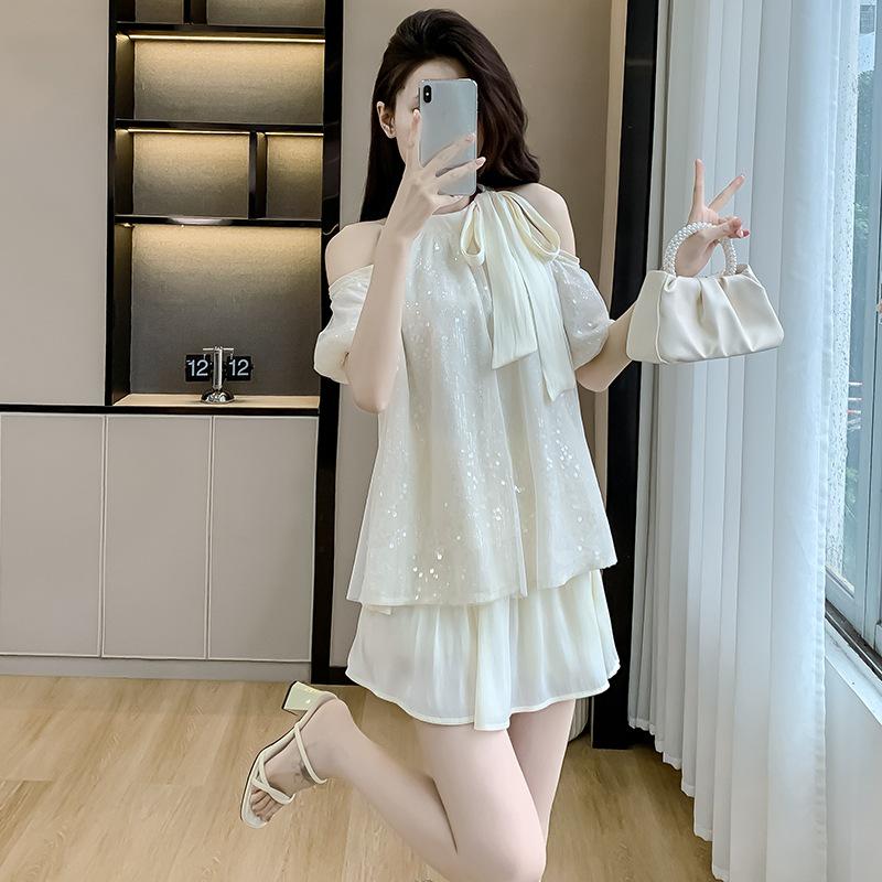 

Летний французский шифоновый топ-халтер с открытыми плечами и сеткой XL