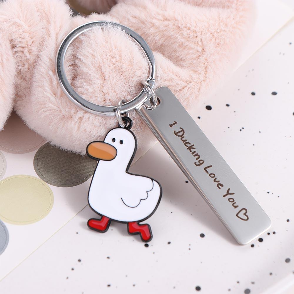 Stainless Steel Duck Keychain Couples Jewelry Duck Pendant Ducking Love Keyring  Lover Gift