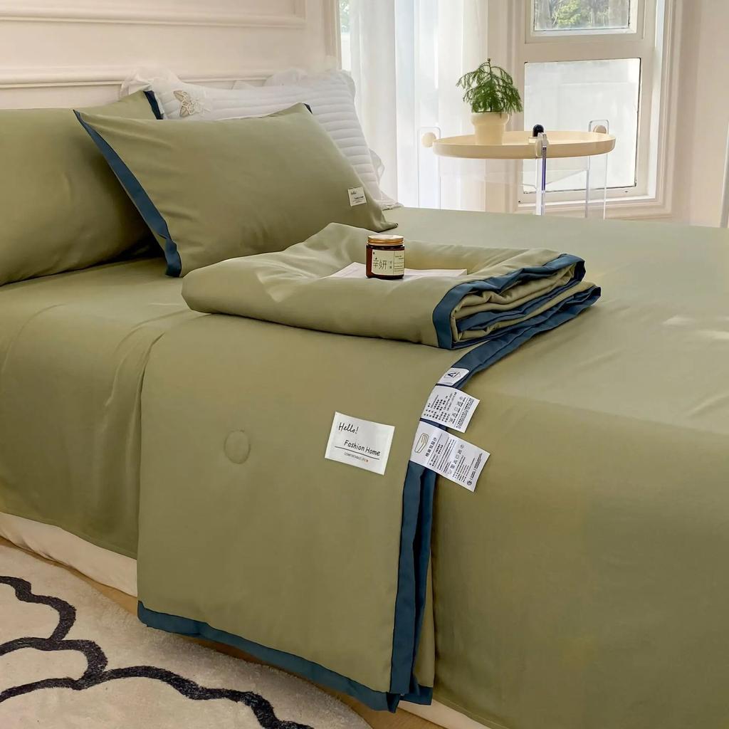 Sommer-Bettdeckenset, Heimtextilien, Sojafaser, dünne Steppdecke, Bettlaken, Kissenbezug, 4-teiliges Bettwäscheset, Queen-Size-Sommerdecke, waschbar