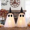 Cute Ghost for Fireplace Mantle Halloween Decor, Spooky Sequin Mesh Fabric with Witch Hat/Bow, Versatile Holiday Window Display Small Standing