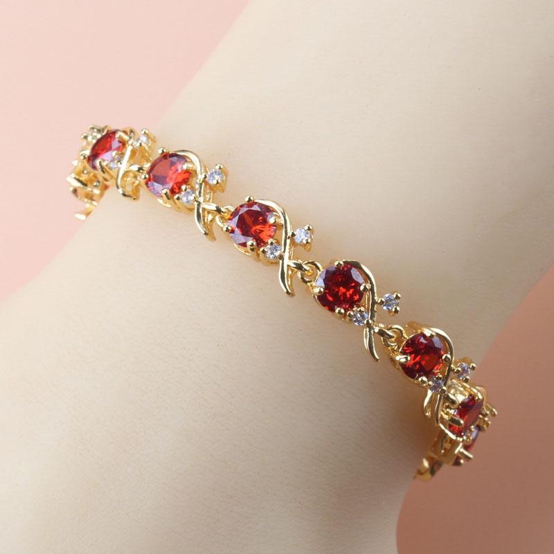 10-Colors Colorful Zircon Indian Bride Classic Wedding Jewelry With  Gold Plated Charm Bracelet Bangle Length 20 Cm