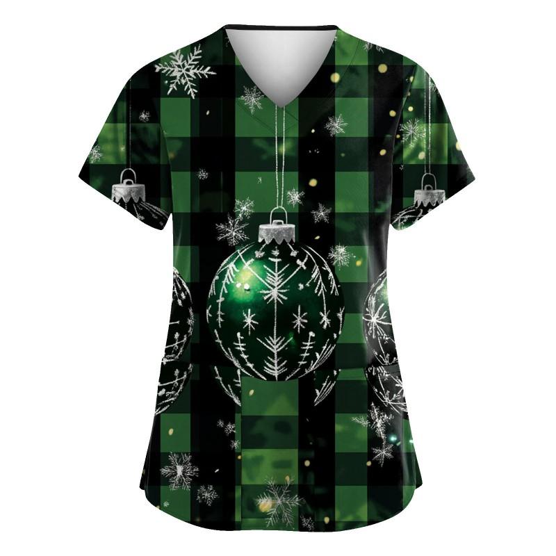 3D Snowman Print V-Neck Short Sleeve T-Shirt Women Men Casual Workwear Comfort Fit 2025