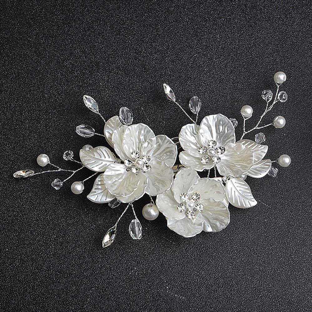 White Bridal Headwear Crystal Pearl Flower Wedding Hairpin New Bride Headdress  Hair Jewelry