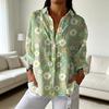 Women Shirt Lapel Long Sleeve Buttons Placket Shirt Tops Loose Fit Mid-length Summer Floral Shirt Lightweight Casual Tops