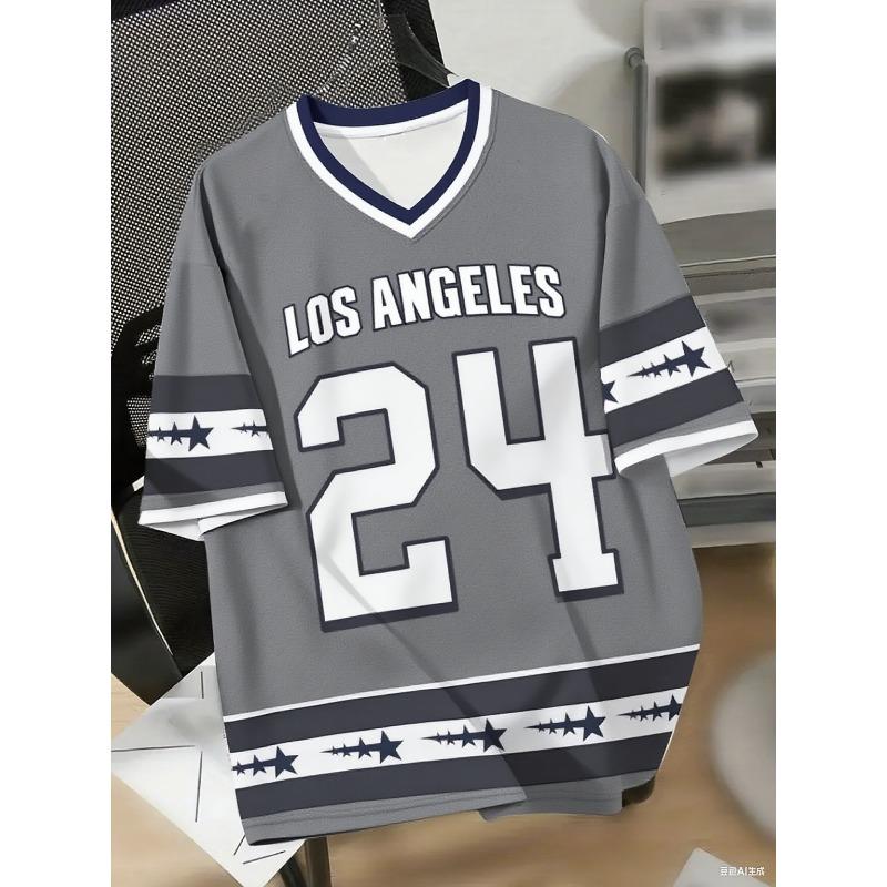Men's Los Angeles NO.24 Print V-Neck Short Sleeve T-Shirt Summer Graphic Tee Baseball Jerseys Plus Size Women's Sport T-Shirt