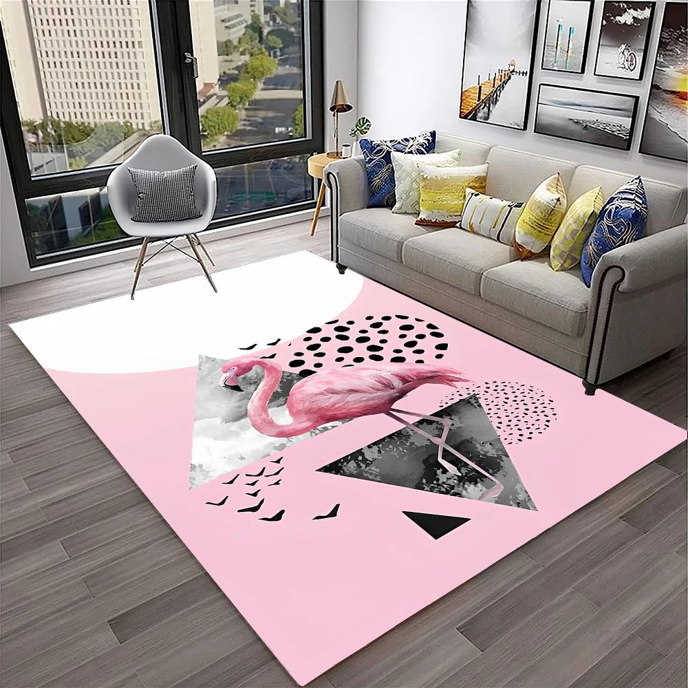 Pink Flamingo Bird Rainforest Cartoon Carpet Rug for Home Living Room Bedroom Sofa Doormat Decor,kid Area Rug Non-slip Floor Mat