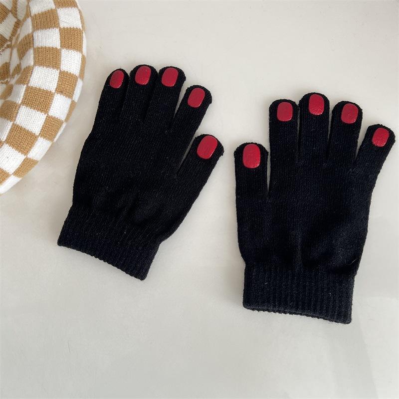 Nail polish gloves winter wool knitting solid color funny finger gloves cycling warm trendy