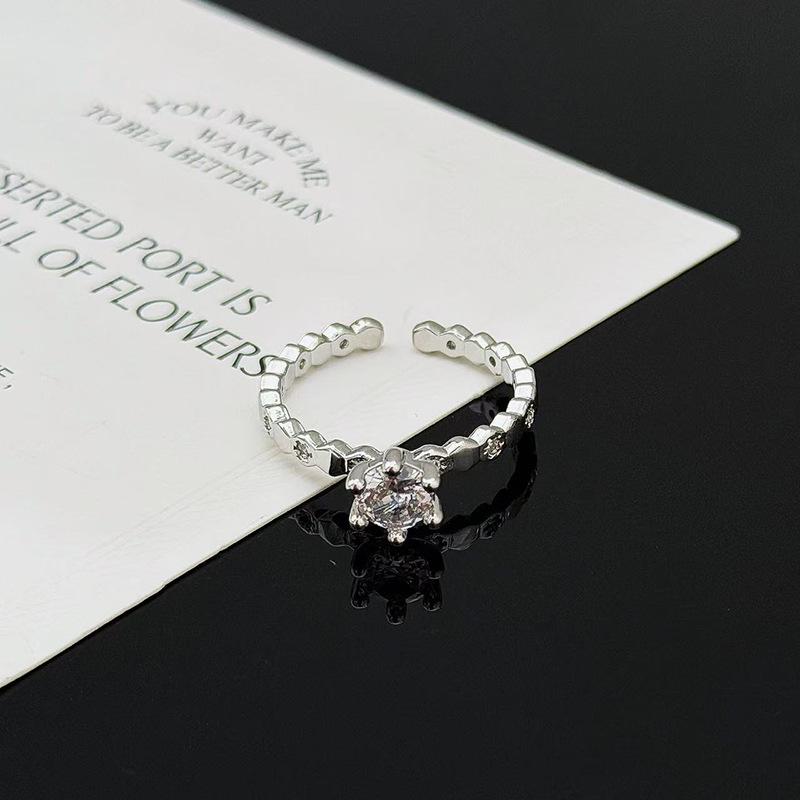 Gentle Personality Single Diamond Simple Diamond Ring Open Ring Women'S Commuting Niche Design Sense Stacked Index Finger Ring