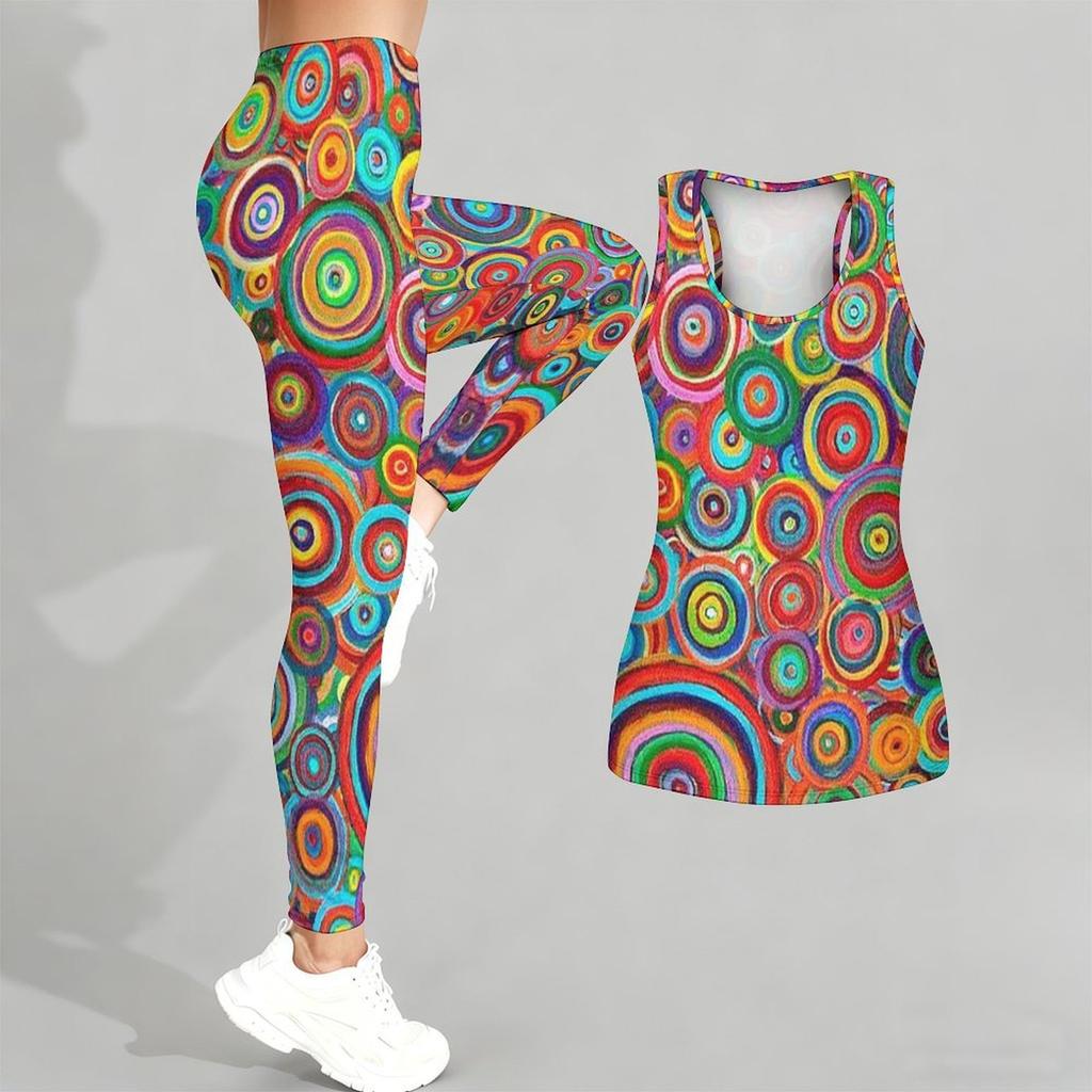 Retro Bedrucktes Yoga-Outfit für Damen Mode Workout Leggings Fitness Sport Freizeit Yoga Set Sportanzug