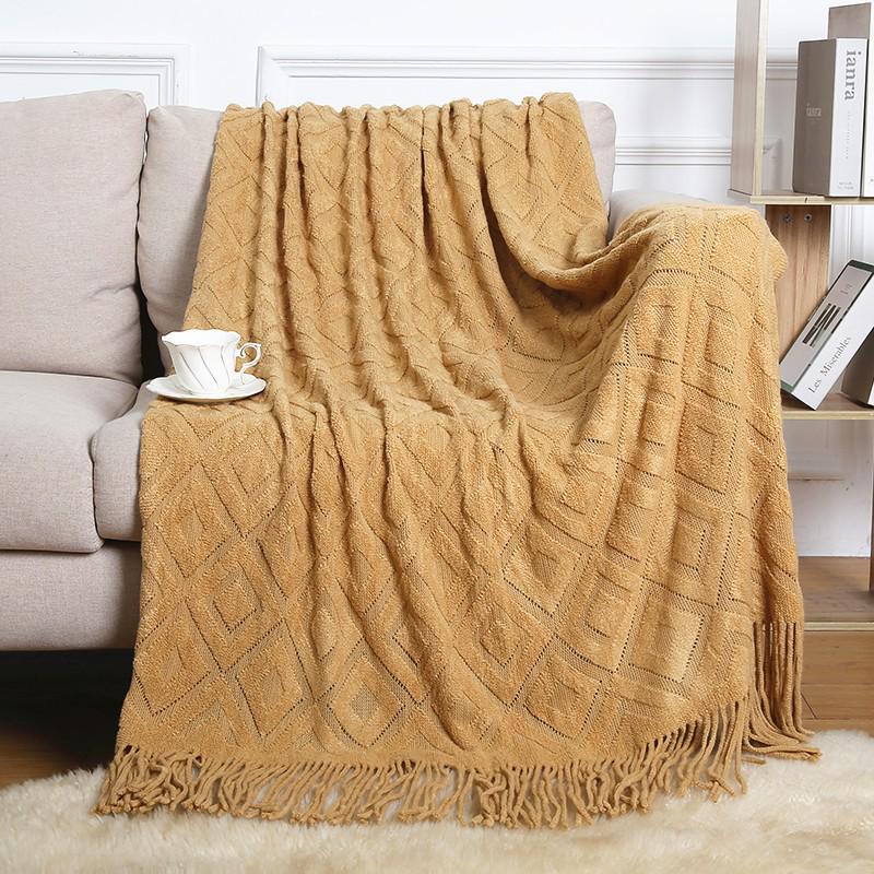 Bohemian Knitted Throw Blanket for Bed, Sofa, or Office Nap